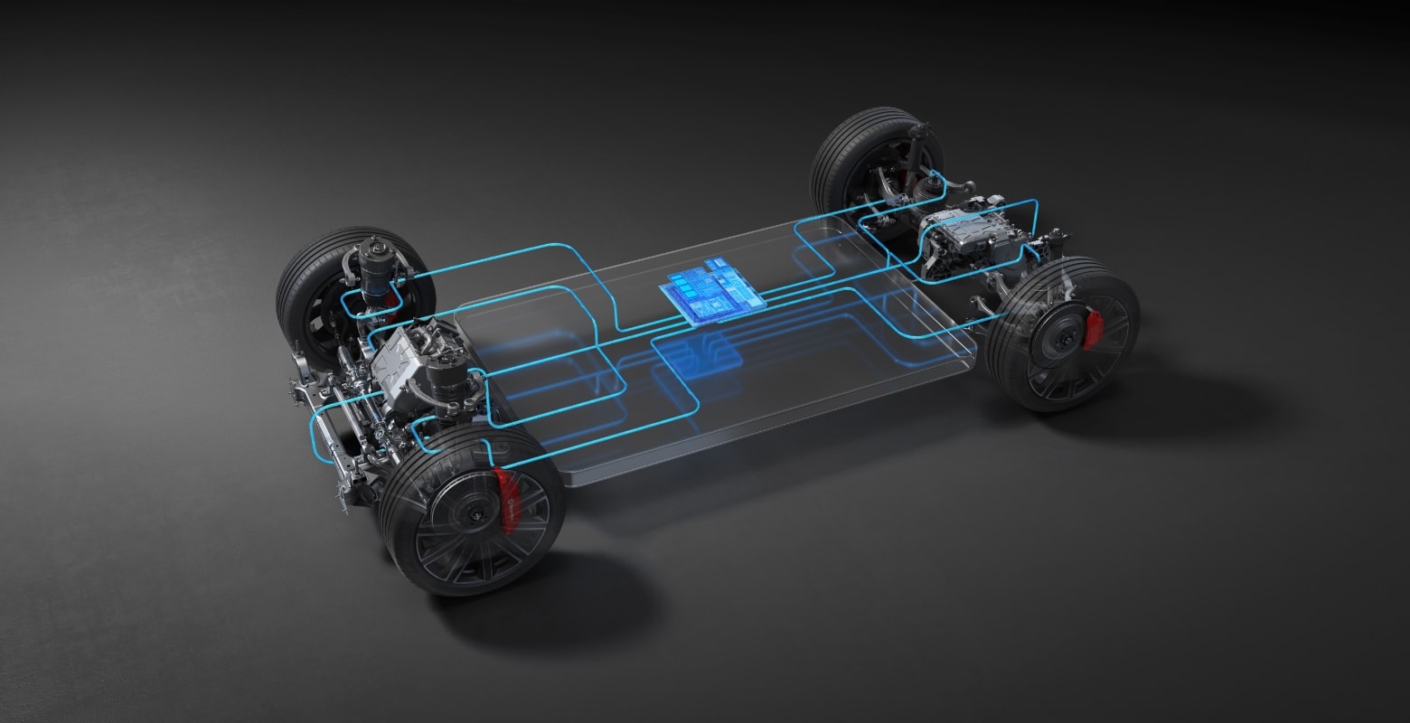 Luxeed R7 chassis structure diagram, showcasing its agile driving dynamics