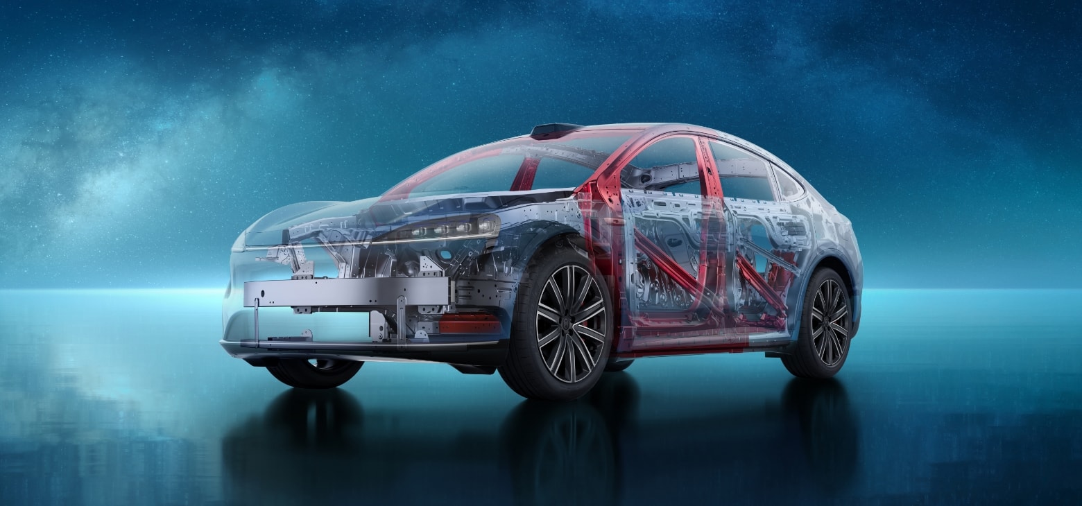 Luxeed R7 structural cutaway view, demonstrating its safety performance.